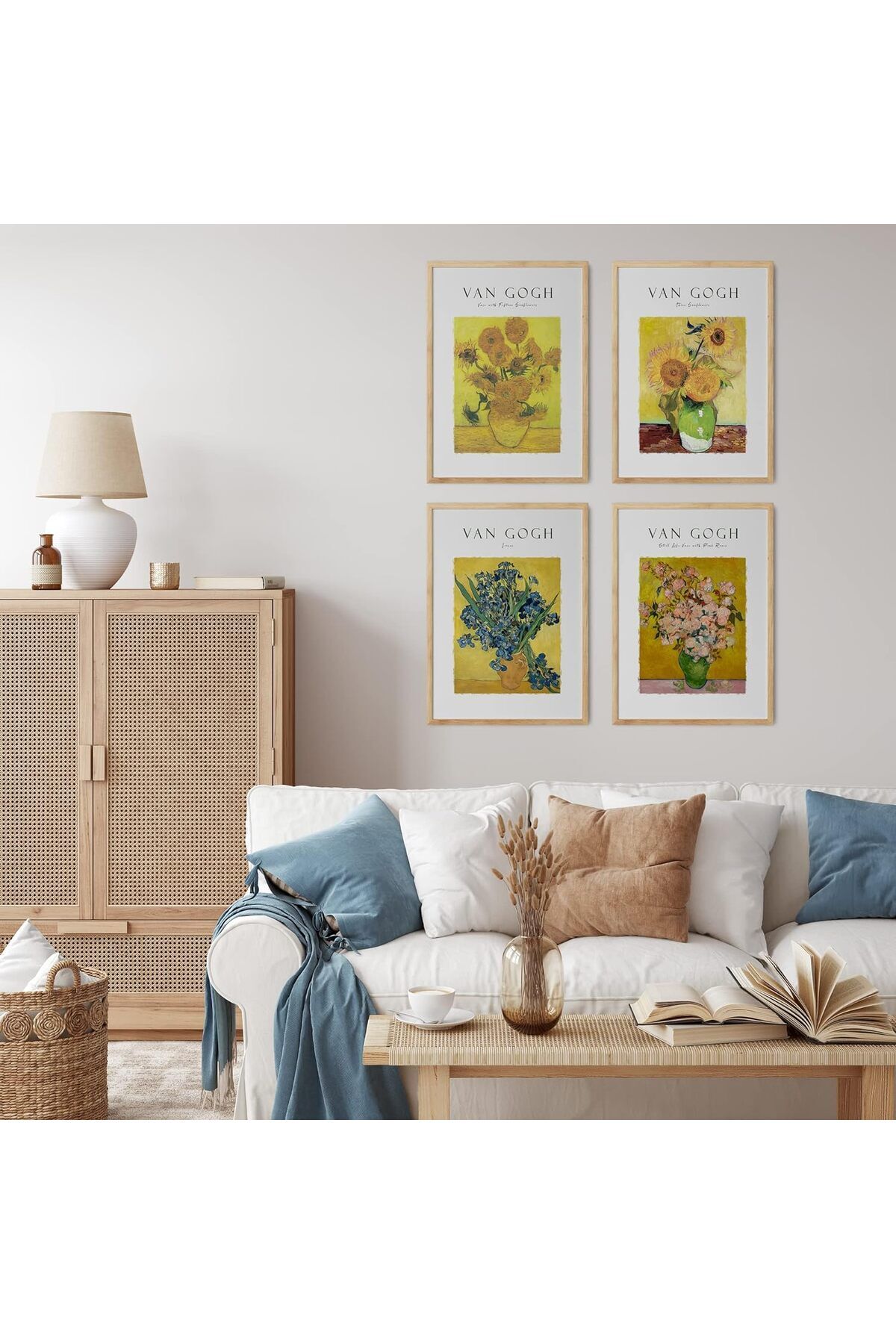 LİNWOOD Dörtlü Çerçeveli MDF Sanatsal Tablo Natural Lamine Ahşap Görünümlü