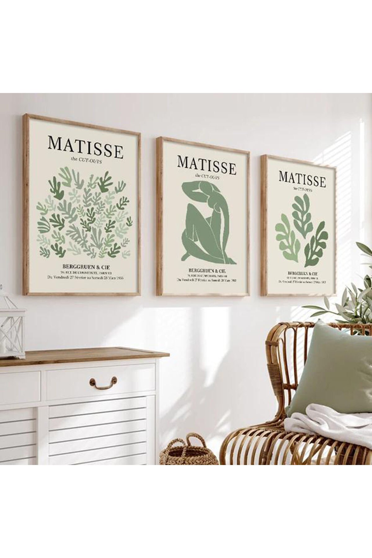 LİNWOOD Üçlü Çerçeveli MDF Matisse Yeşil Sanatsal Natural Lamine Ahşap Görünümlü