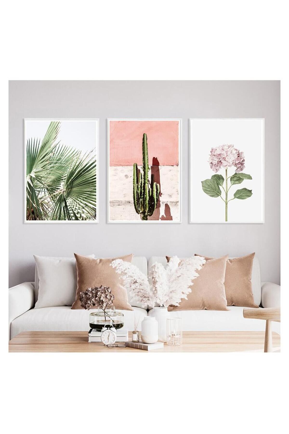 3lü Gümüş Metal Çerçeveli Kaktüs Çiçek Yeşil Camlı Pembe