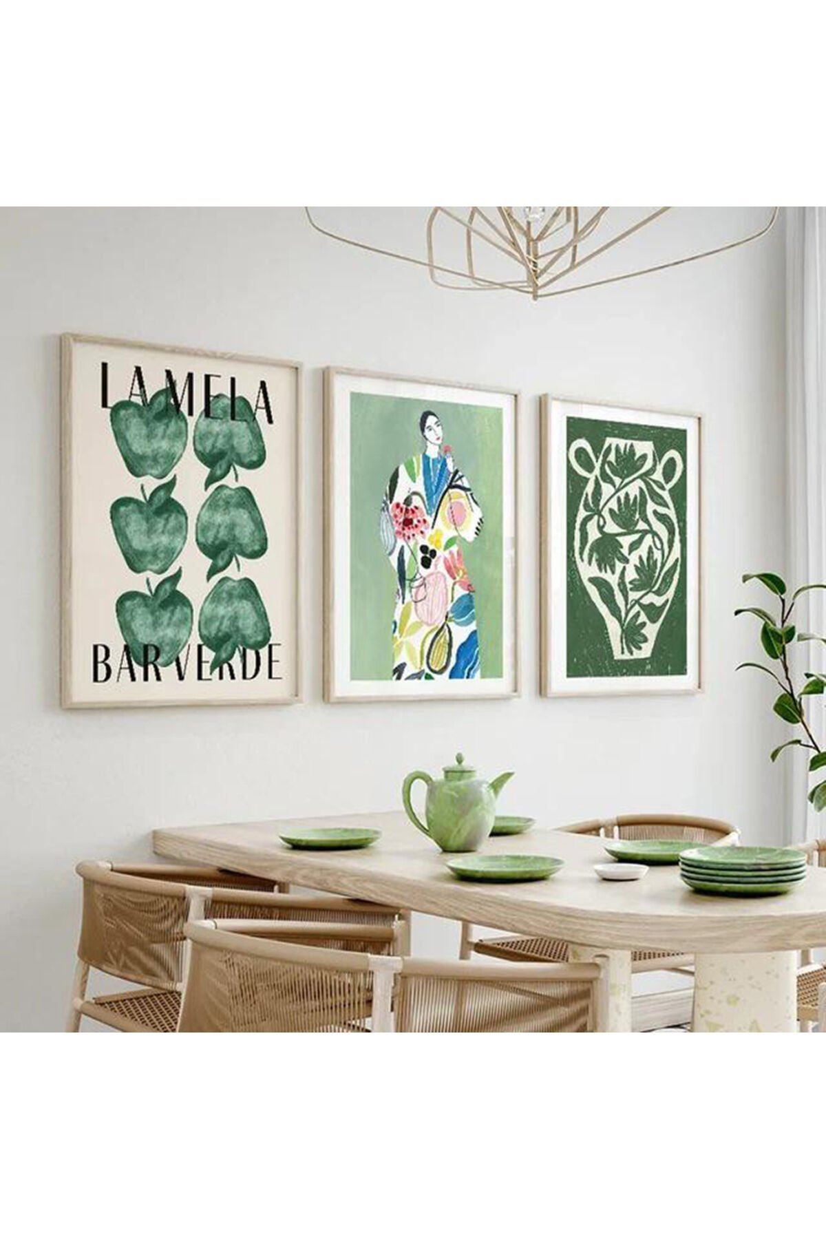 LİNWOOD Üçlü Çerçeveli MDF Soyut Elma Testi Natural Lamine Ahşap Görünümlü