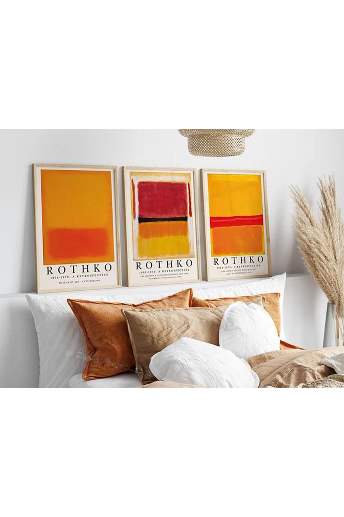 LİNWOOD Üçlü Çerçeveli MDF Turuncu Kırmızı Natural Lamine Ahşap Görünümlü