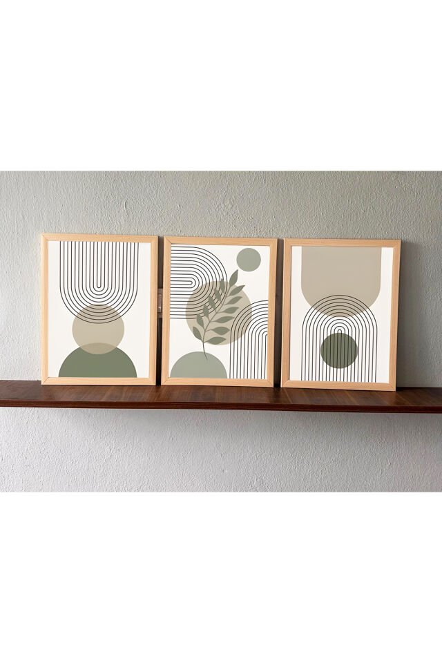 LİNWOOD Üçlü Çerçeveli MDF Bohem Tarz Natural Lamine Ahşap Görünümlü