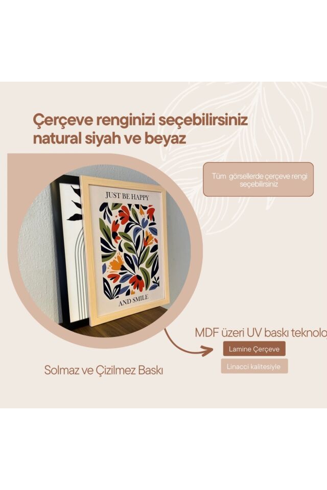 LİNWOOD Üçlü Çerçeveli MDF Bohem Tarz Natural Lamine Ahşap Görünümlü