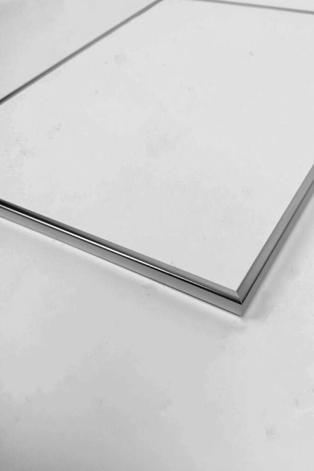 Üçlü Gümüş Metal Çerçeve Mavi Hareler Cam Tablo Seti