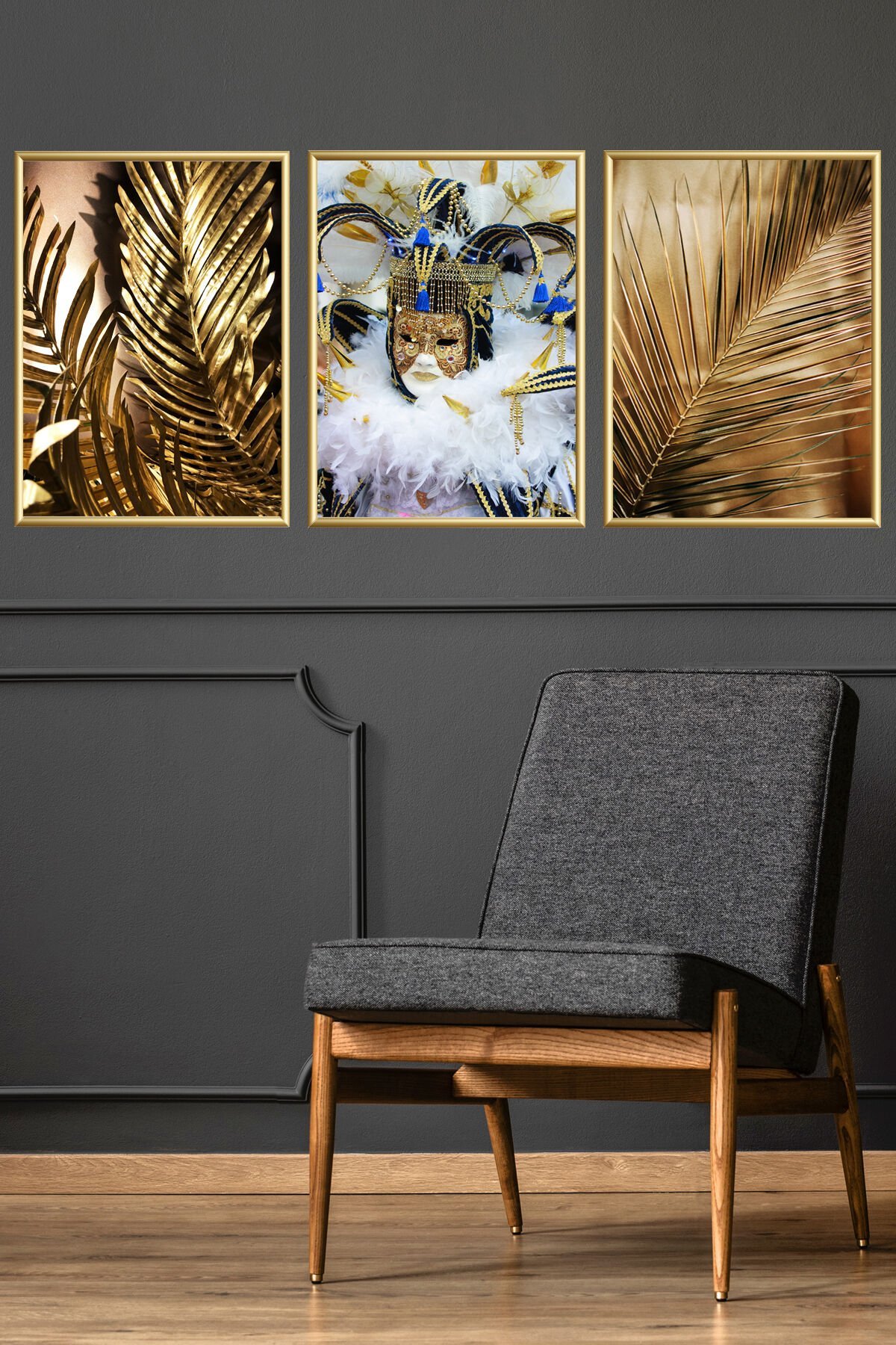 3lu Metal Tavuz Kuşu Çerçeve Cam Tablo Duvar Tablolari Set