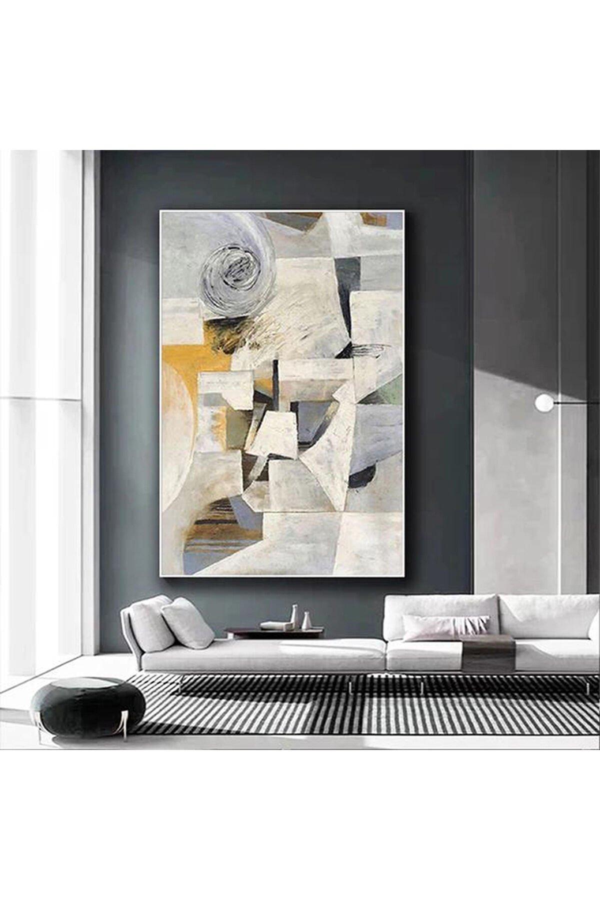 Tekli Beyaz Metal Çerçeveli Soyut Yeşil Tablo Seti