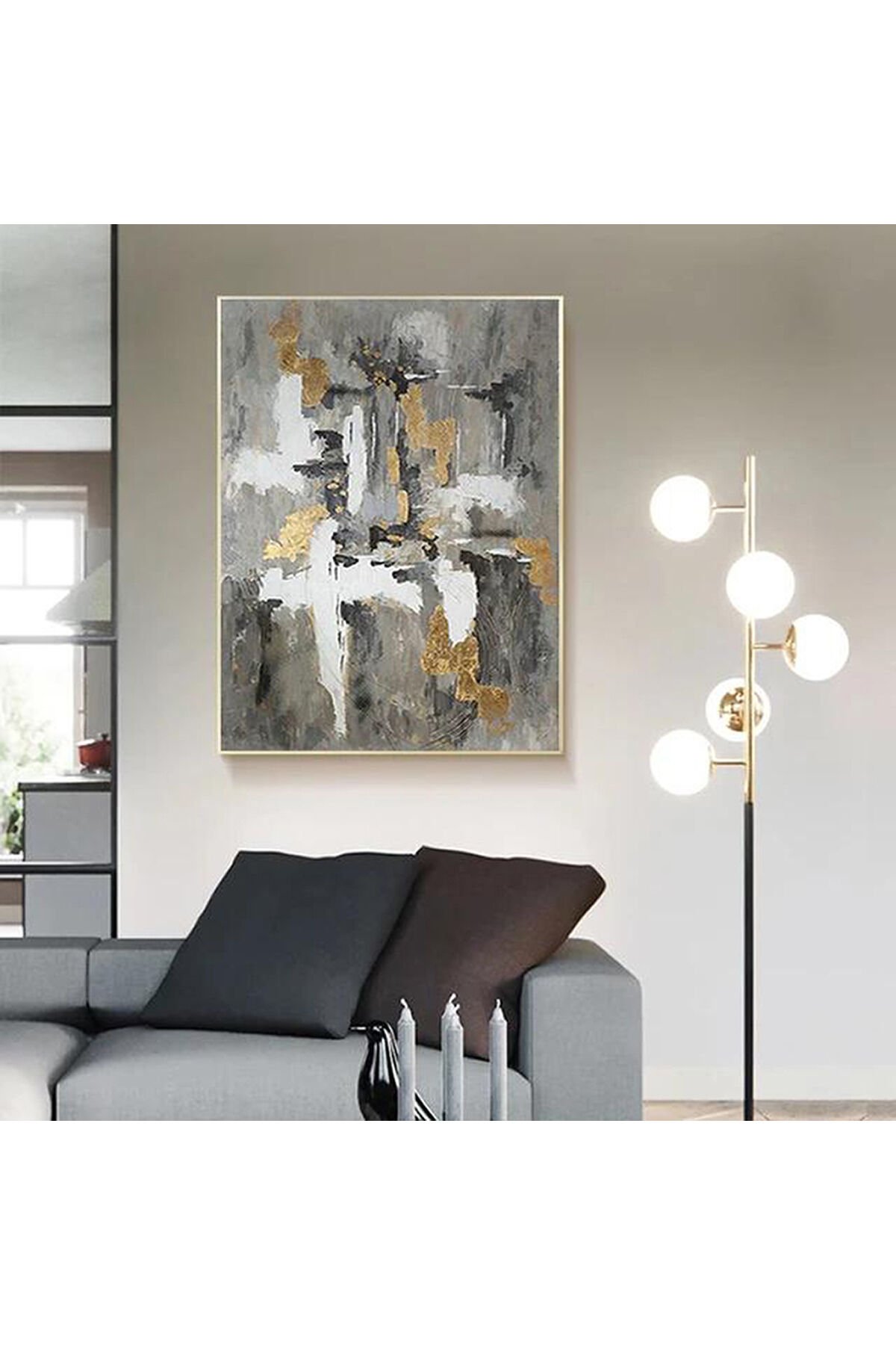 Tekli Beyaz Metal Çerçeveli Soyut Yeşil Tablo Seti