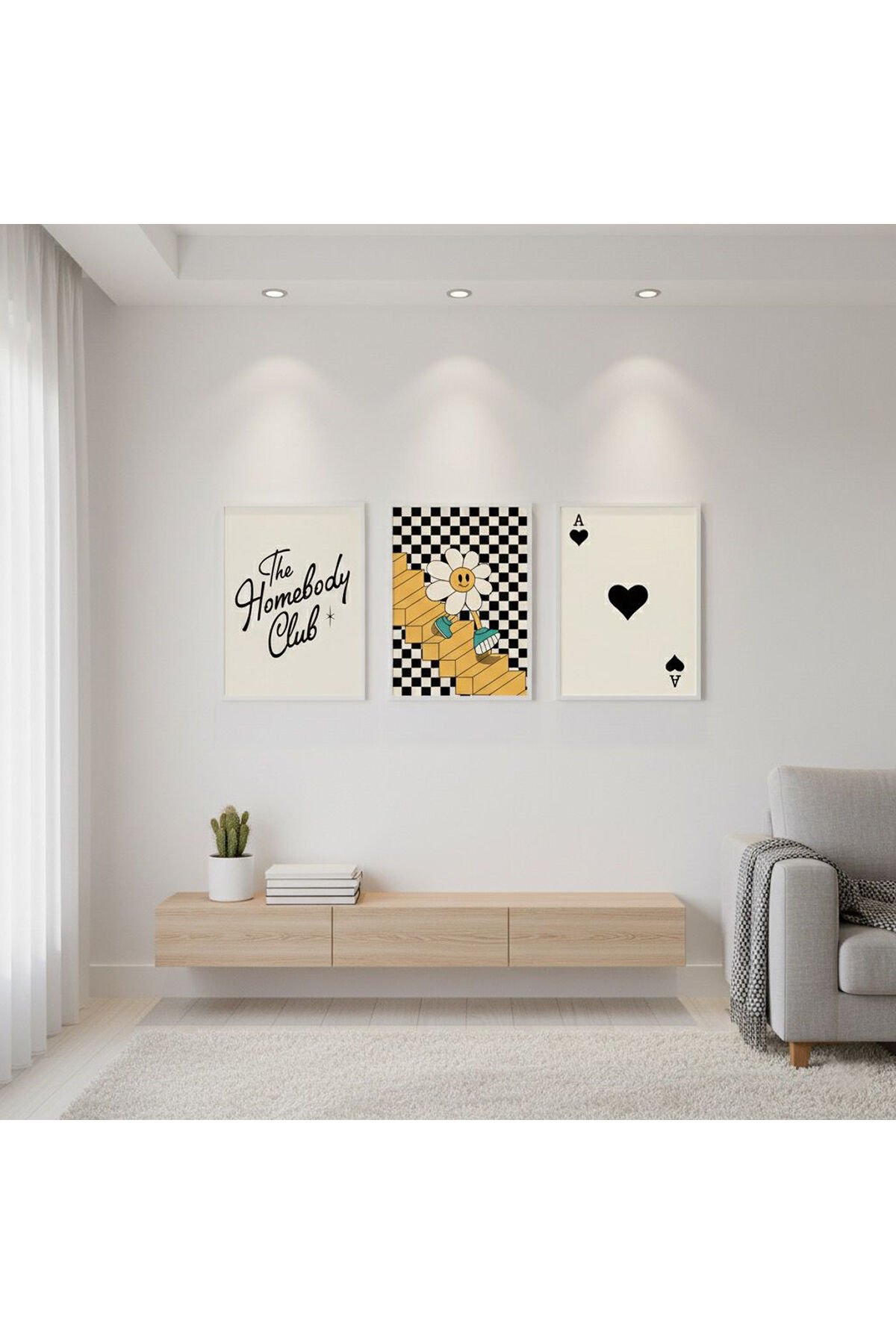 3lü Beyaz Metal Çerçeve Eğlenceli Maça Camlı Tablo Seti